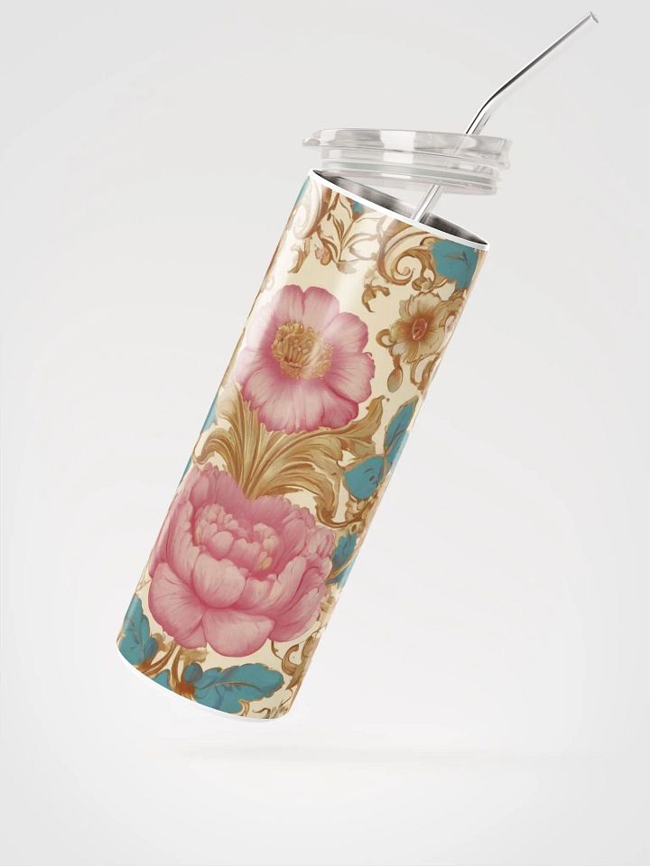 Elegant Vintage Golden Pink Flower Coquette Tumbler: Eco-Friendly Stainless Steel with Straw product image (2)