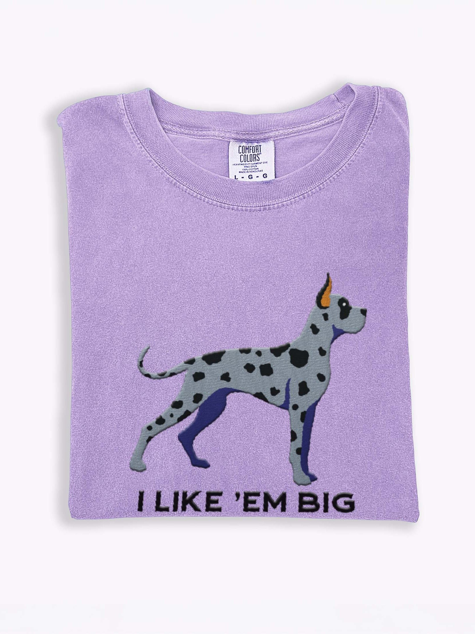 I Like 'Em Big T-Shirt(Embroidered) of a Great Dane(Blue Merle, Cropped Ears) product image (1)