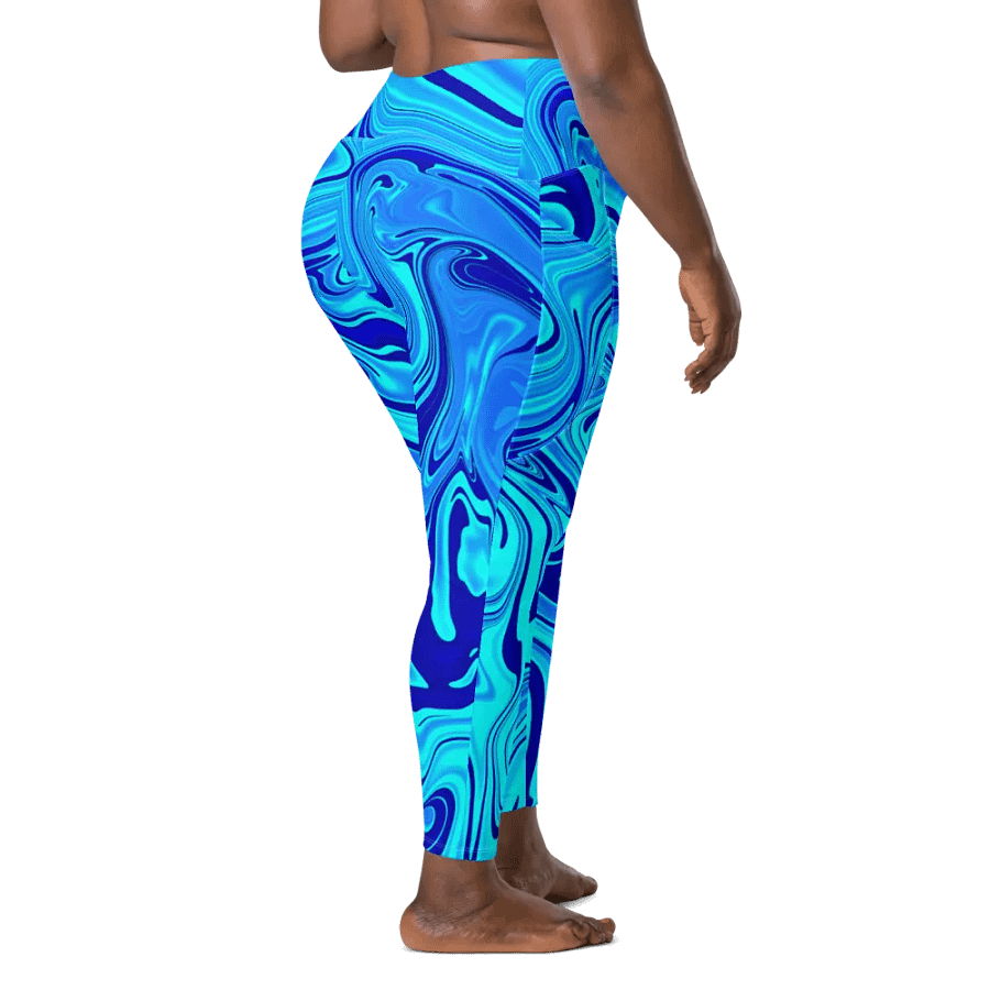 Leggings with Pockets - Light and Dark Blue Digital Fluid Art product image (4)