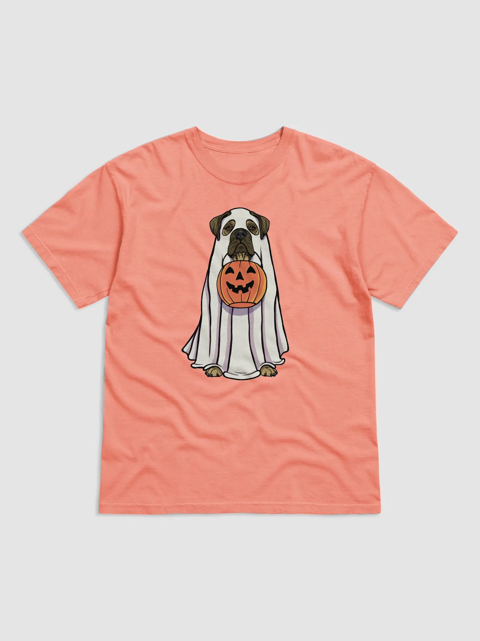 Funny Halloween Bullmastiff T-Shirt | Funny Bullmastiff Wearing a Ghost Costume and Holding a Pumpkin Basket product image (22)