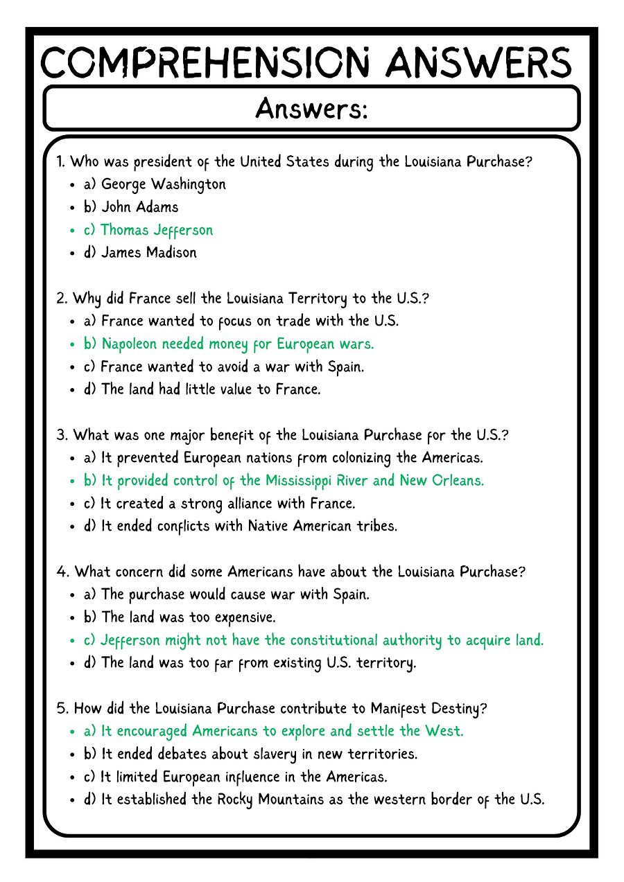 Louisiana Purchase Reading Comprehension WITH 5 QUESTIONS PDF Worksheet product image (4)