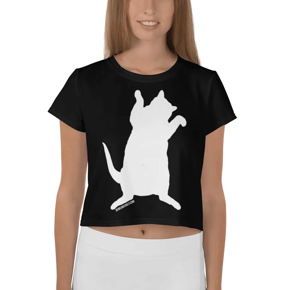 Dancing for Demeowcracy White Cat Silhouette Crop Tee product image (1)