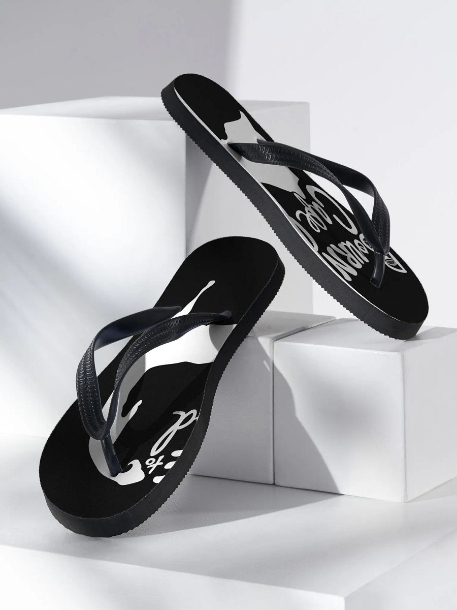 BOURNE to Flip Flop™ | Cape Cod Vibes for Your Soles | Logo Spread Sandals | White Logo on Black product image (2)