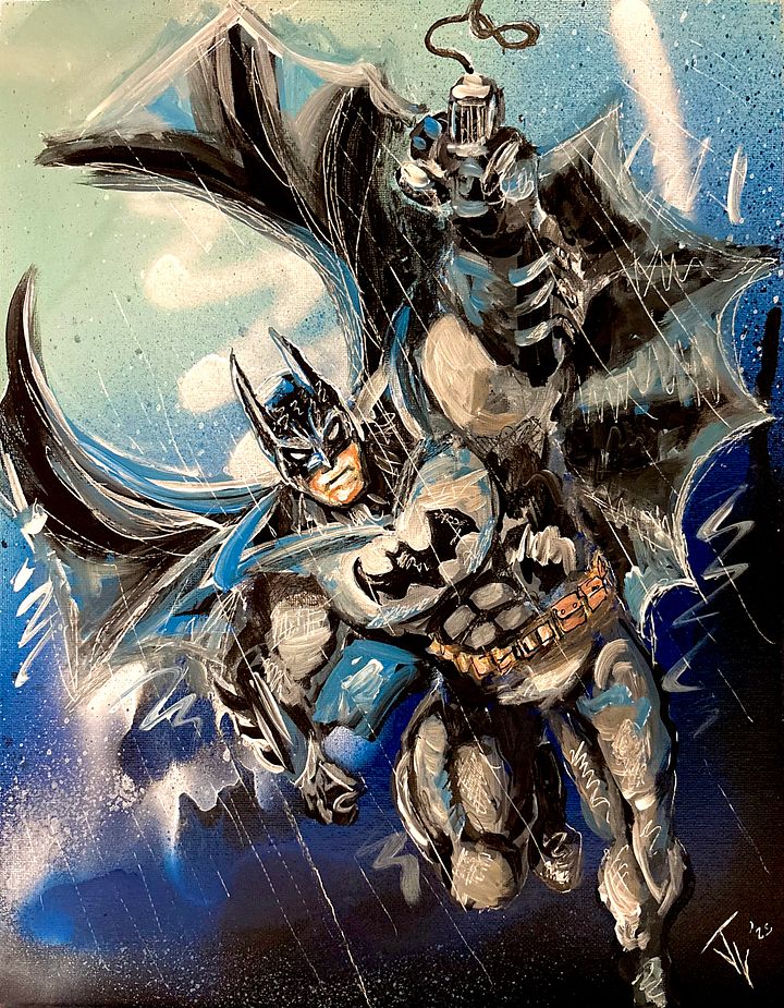 Canvas Prints of Bat Guy Grappling in the Rain product image (1)
