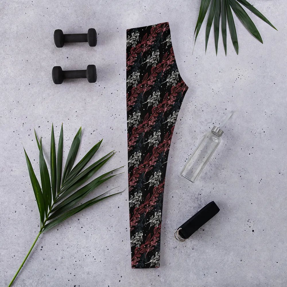 Dark Leggings in unusual diagonal red apricot design on black design with slight sparkle. Ideal for that special event or daily workouts product image (2)