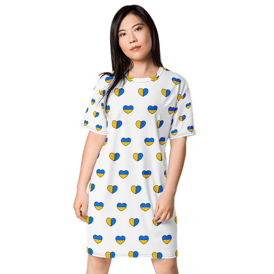 TDS Women's Oversized Heart-Print T-Shirt Dress - Blue & Yellow product image (1)