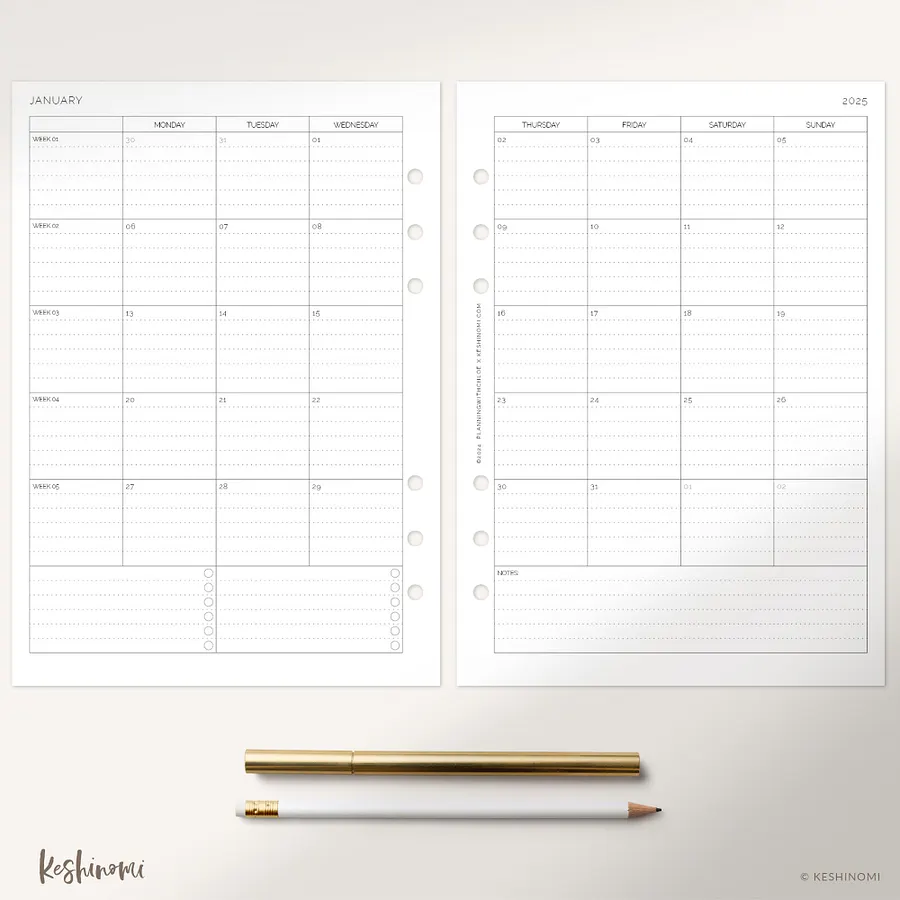 DATED 2025 Month on Two Pages - A5 Printable Planner Insert product image (3)