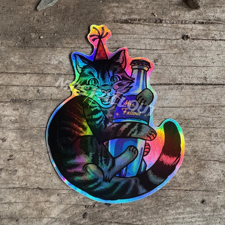 Holographic Catmeat With Bottle Sticker product image (1)