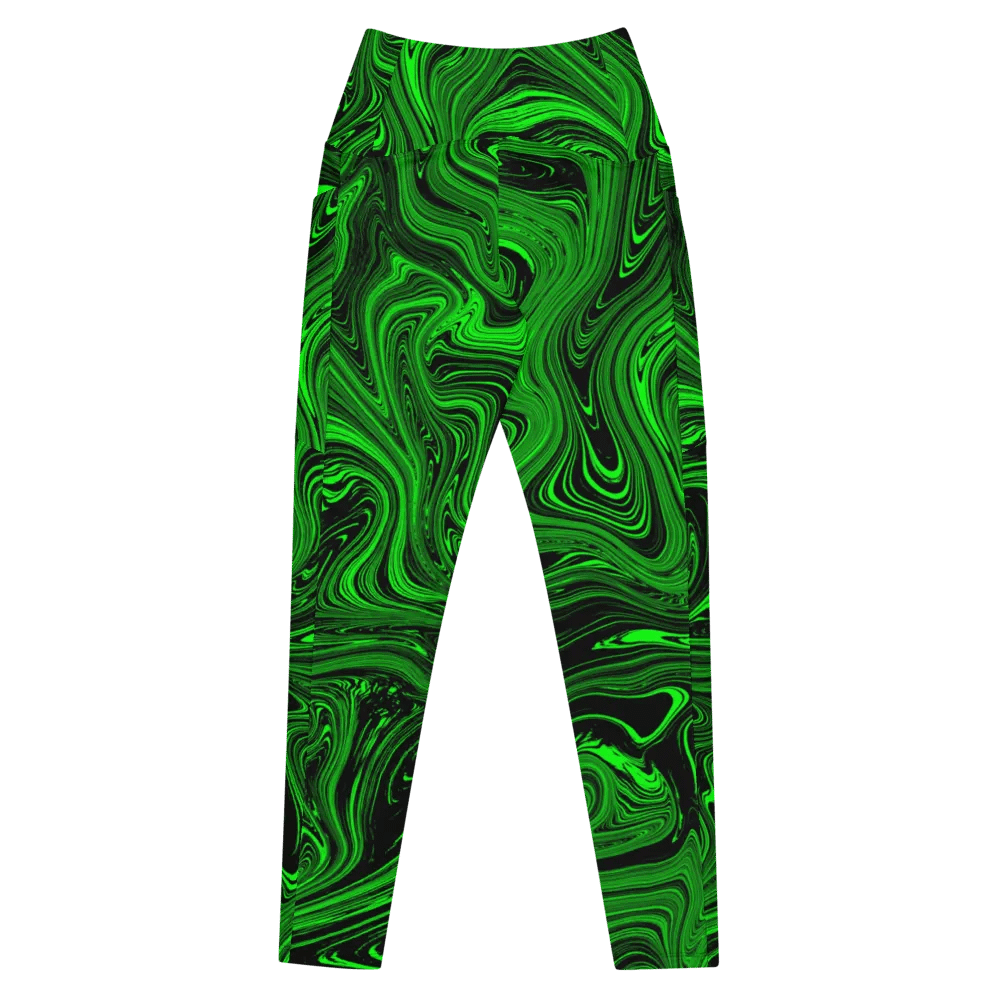 Leggings with Pockets - Green and Black Fluid Swirls product image (7)