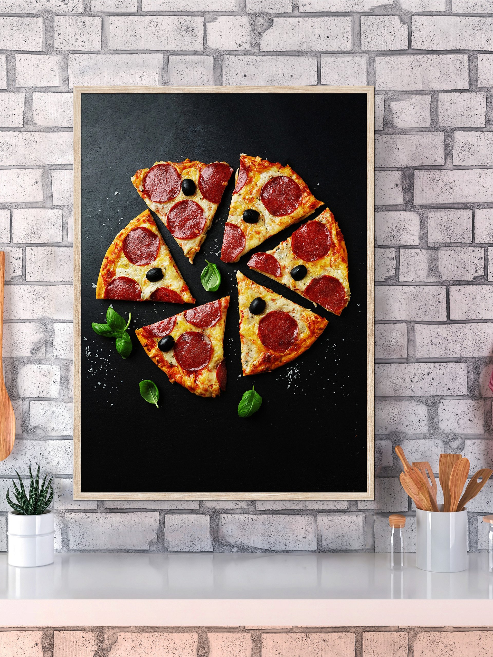 Food kitchen poster: Pizza Pepperoni, Italy (Italian cuisine) — Kitchen wall decor, kitchen art print, aesthetic poster, minimalist poster product image (25)
