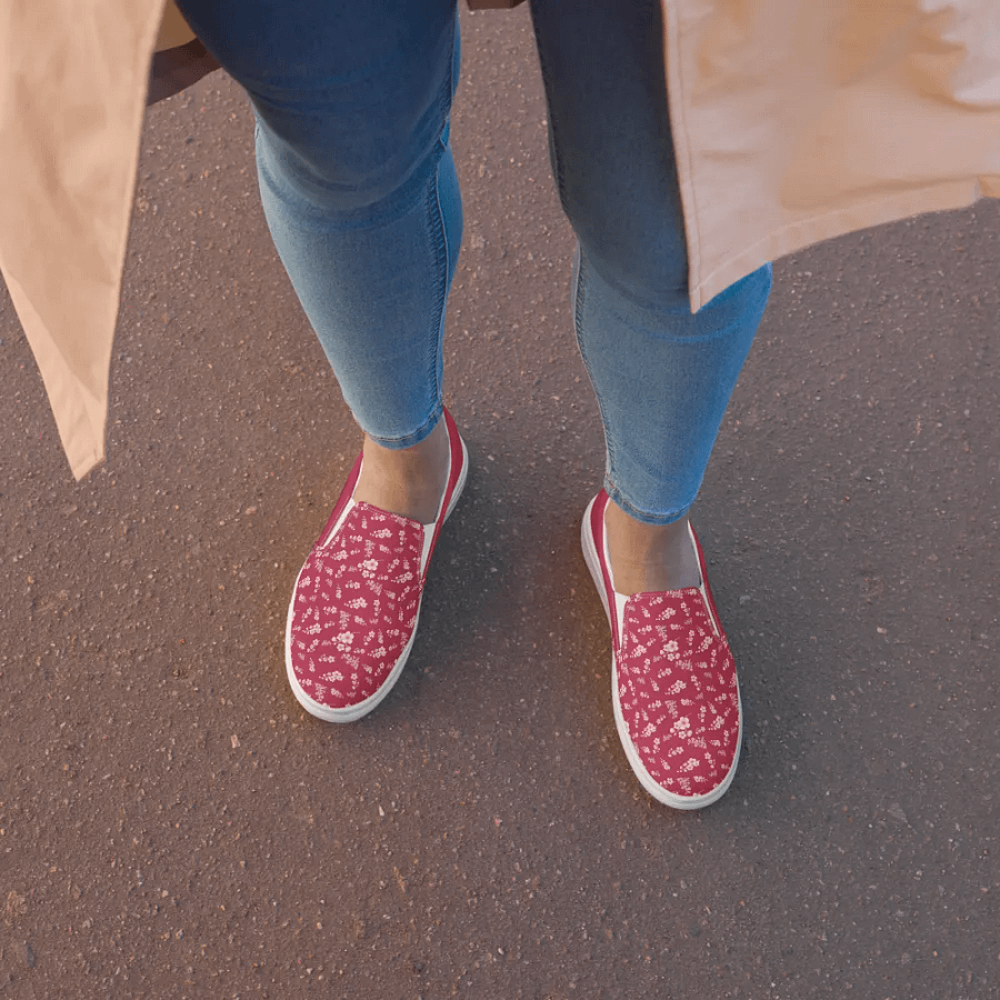 Cherry Blossoms on Magenta Floral Women's Slip-On Canvas Shoes product image (3)
