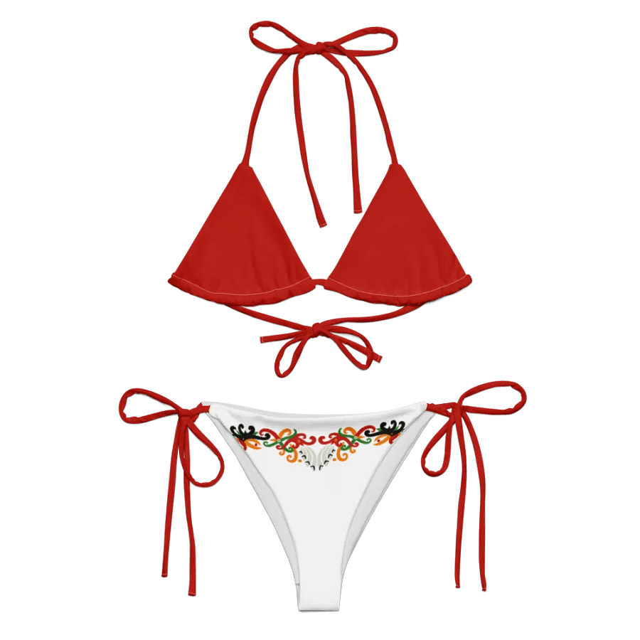 Low Rise Cheeky String Bikini, Red Top, White Bottoms product image (5)