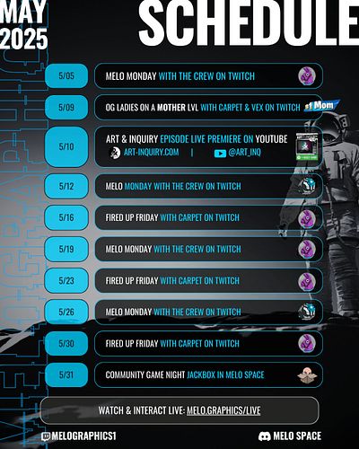Creating chaos with chill vibes all month long! Check out the special events this month:
🎮 5/9 8p PT OG Ladies on a MOTHER LE...