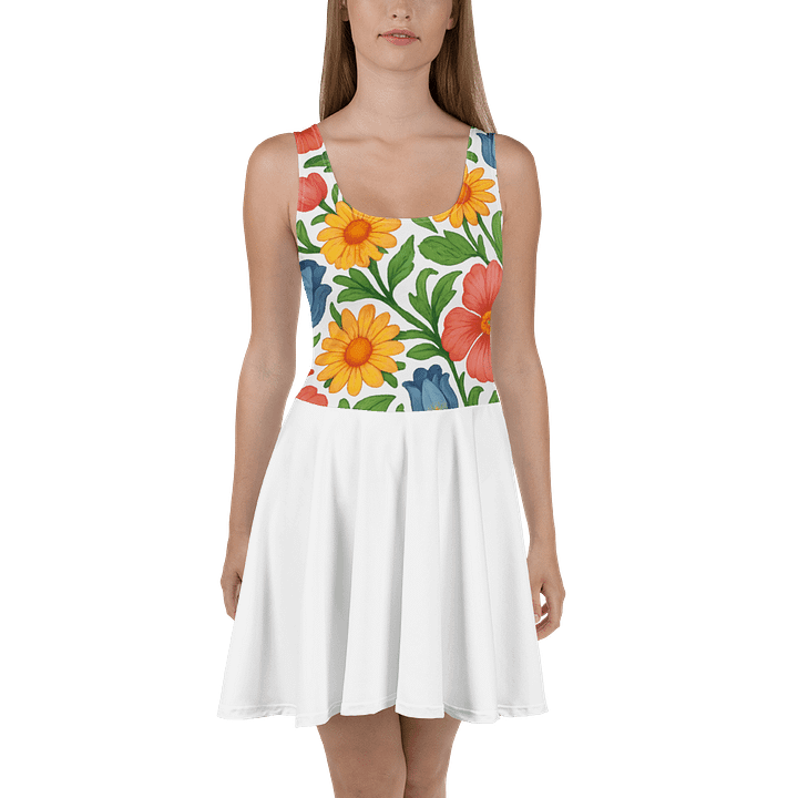 Boho Floral Skater Dress – Cottagecore Summer Dress with Colorful Wildflowers product image (1)