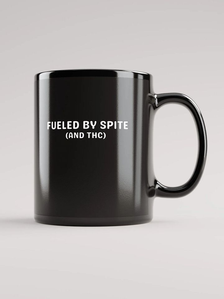 FUELED BY SPITE (white design) glossy black mug product image (2)