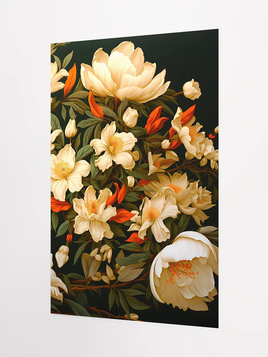 Vintage White Flowers in Bloom Verdant Leaves Dark Background Matte Poster product image (5)