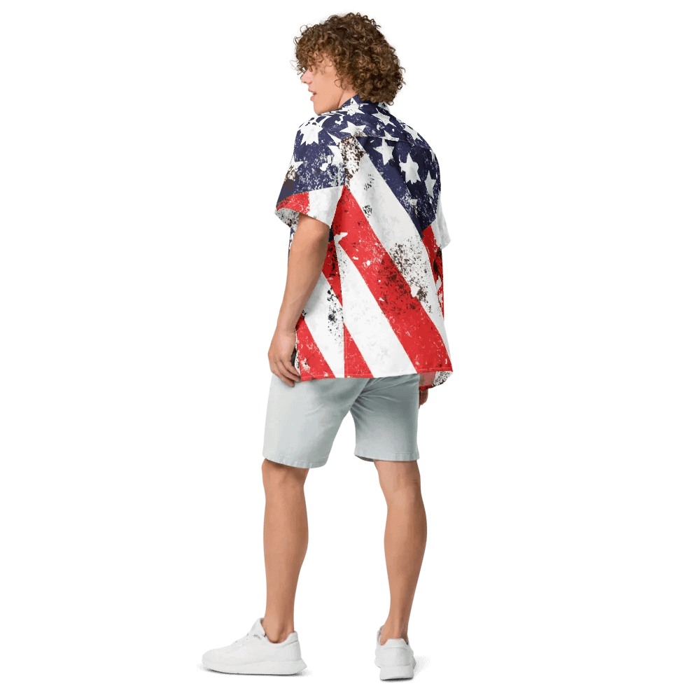 USA Flag Custom Design Button Down Shirt _ CoachShawStudio Streetwear _ Unisex Short Sleeve Shirt product image (3)