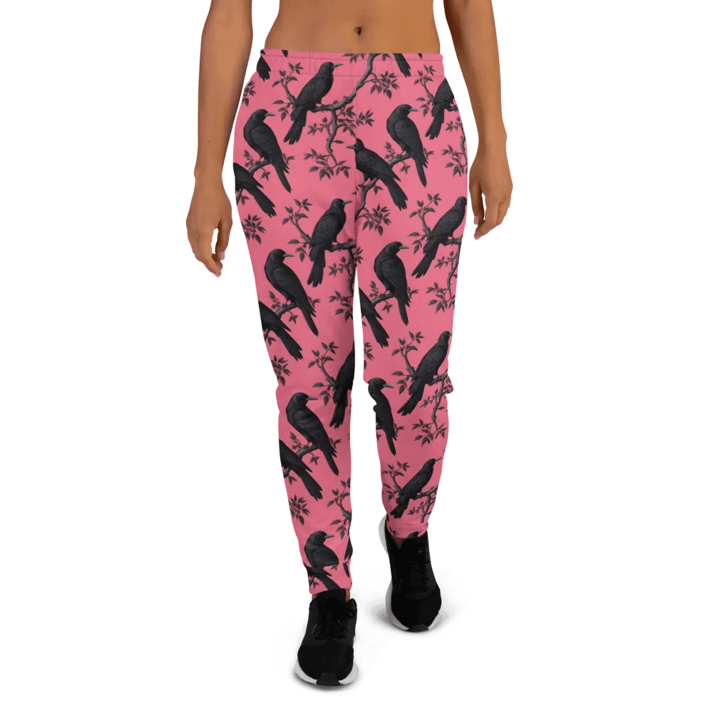 Women's Jogger Pants - Pink Raven Bird Pattern Joggers product image (4)