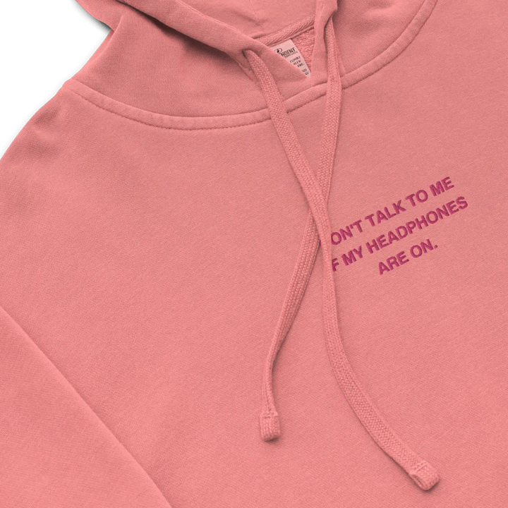 HEADPHONES ON (pink) embroidered pigment hoodie product image (1)