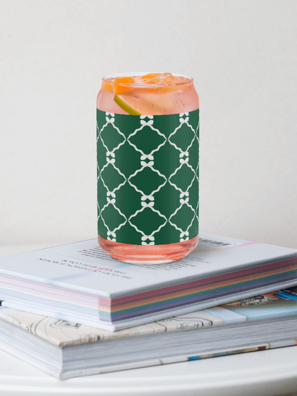 Bows and Ribbon Pattern in Green and White Glass Tumbler product image (1)