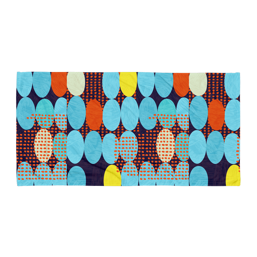 RETRO OVALS BODY TOWEL – 30"x60", COTTON TERRY BACK, ABSTRACT MID-CENTURY PATTERN product image (1)