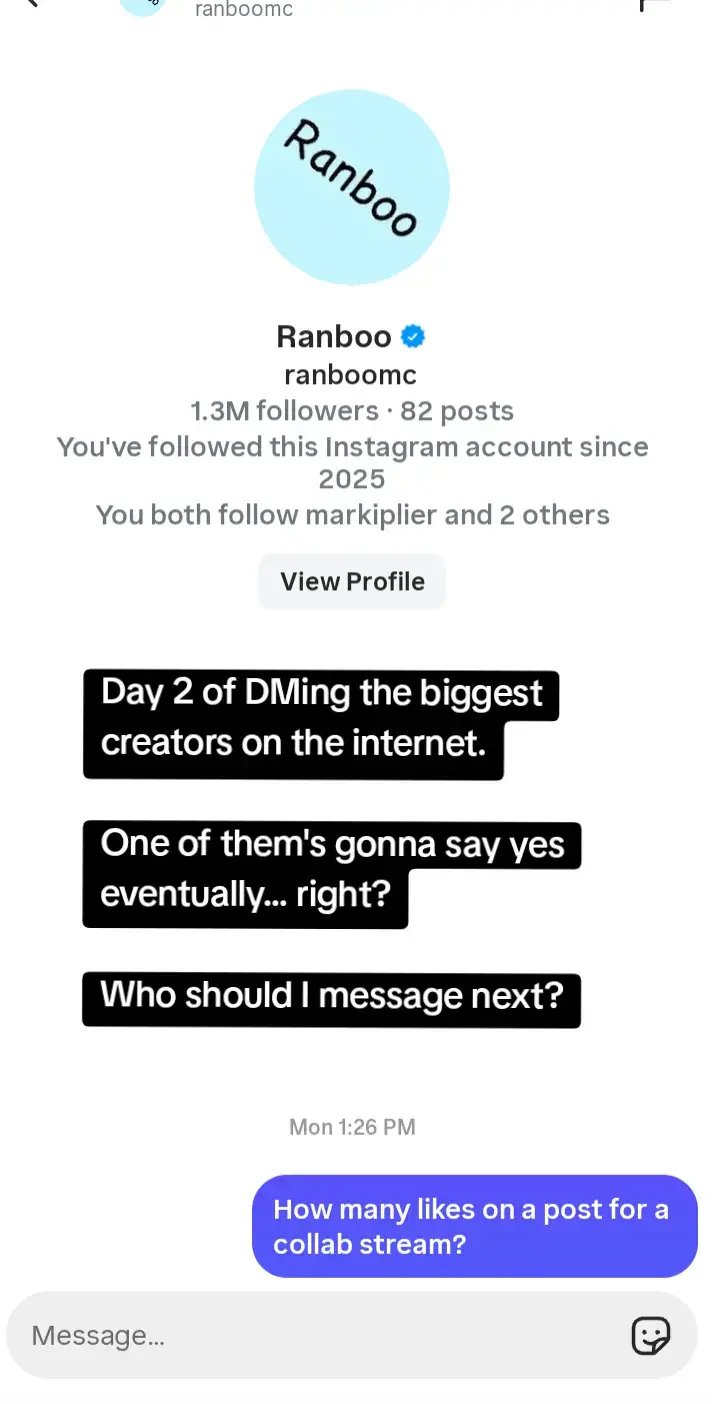 Today’s target: @ranboo. If this actually reaches him… I baked you a digital cookie 🍪 Who should I DM for Day 3? 👇 #fyp #ranboo #mcyt  #minecraftiktok  #gamingcontent             @Ranboo 