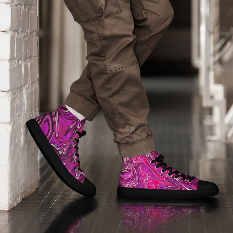 Men's High Top Canvas Shoes - Pink and Purple Digital Fluid Art product image (6)