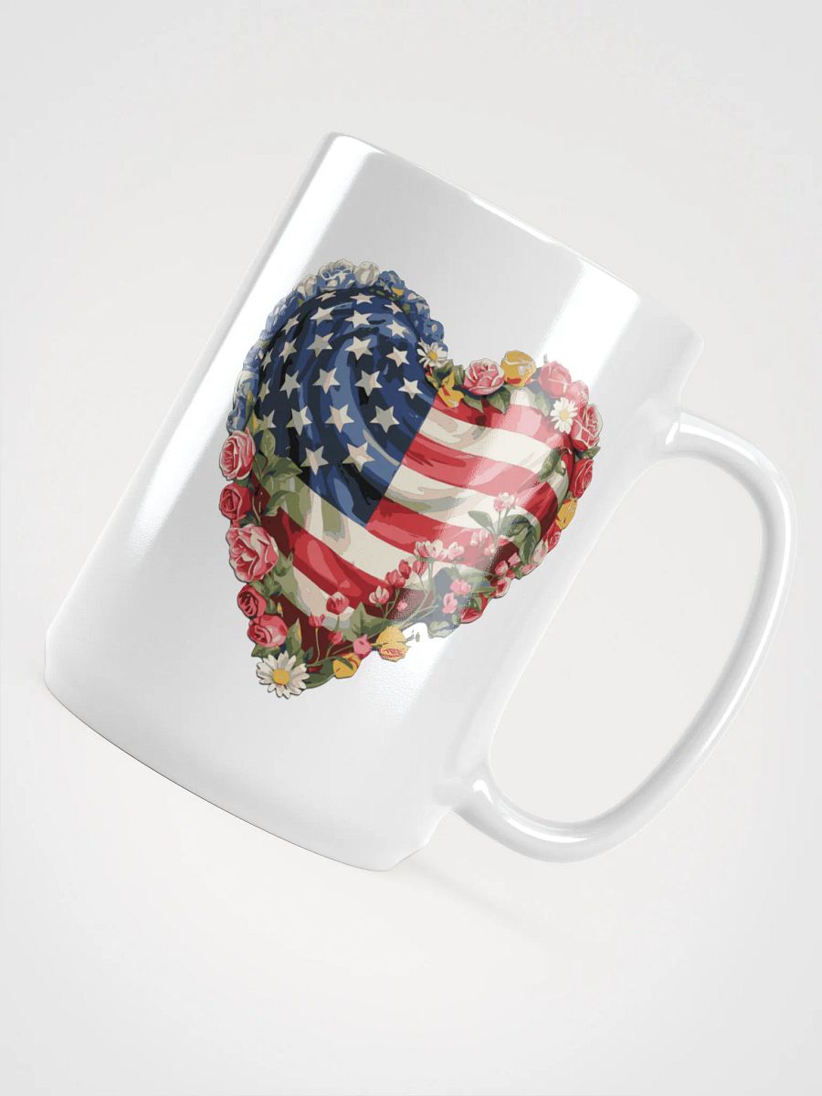 American Flag Heart Mug with Flowers – 4th of July Patriotic Floral product image (4)