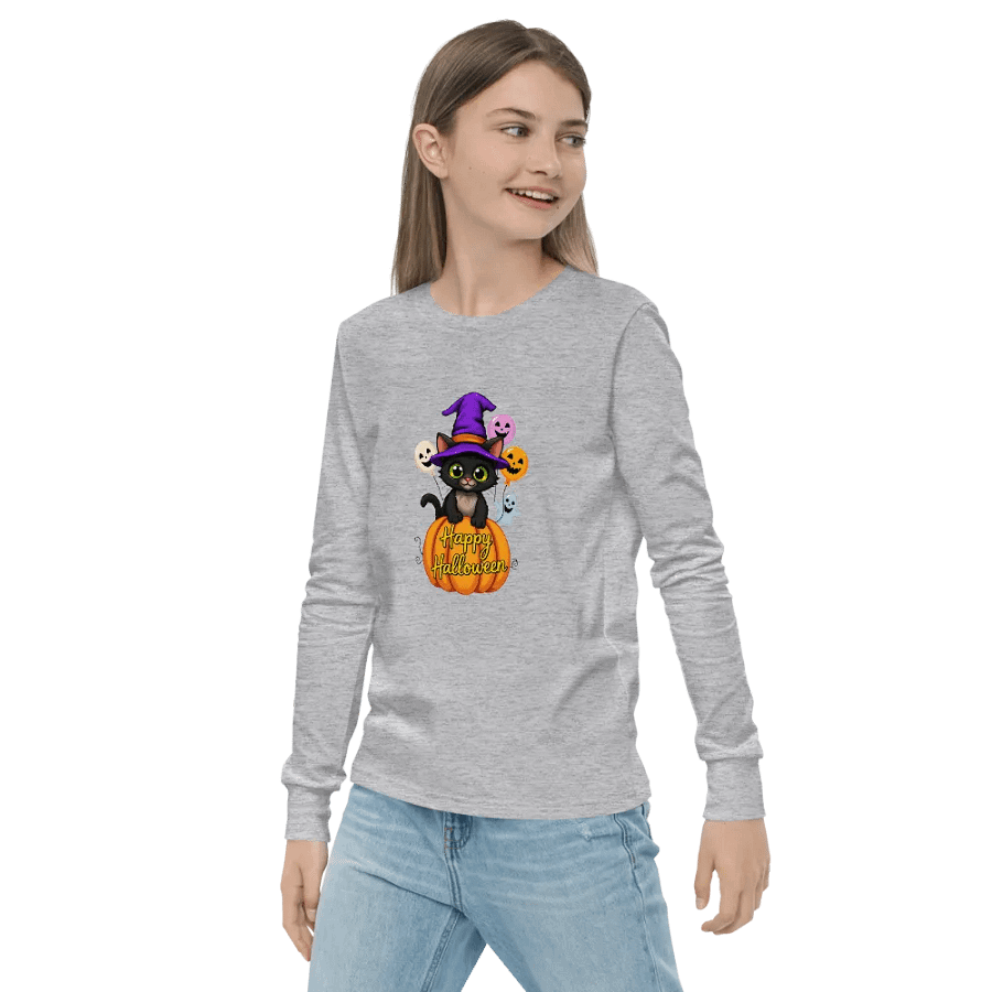 Witchy Cat Halloween Youth L/S Tee product image (6)