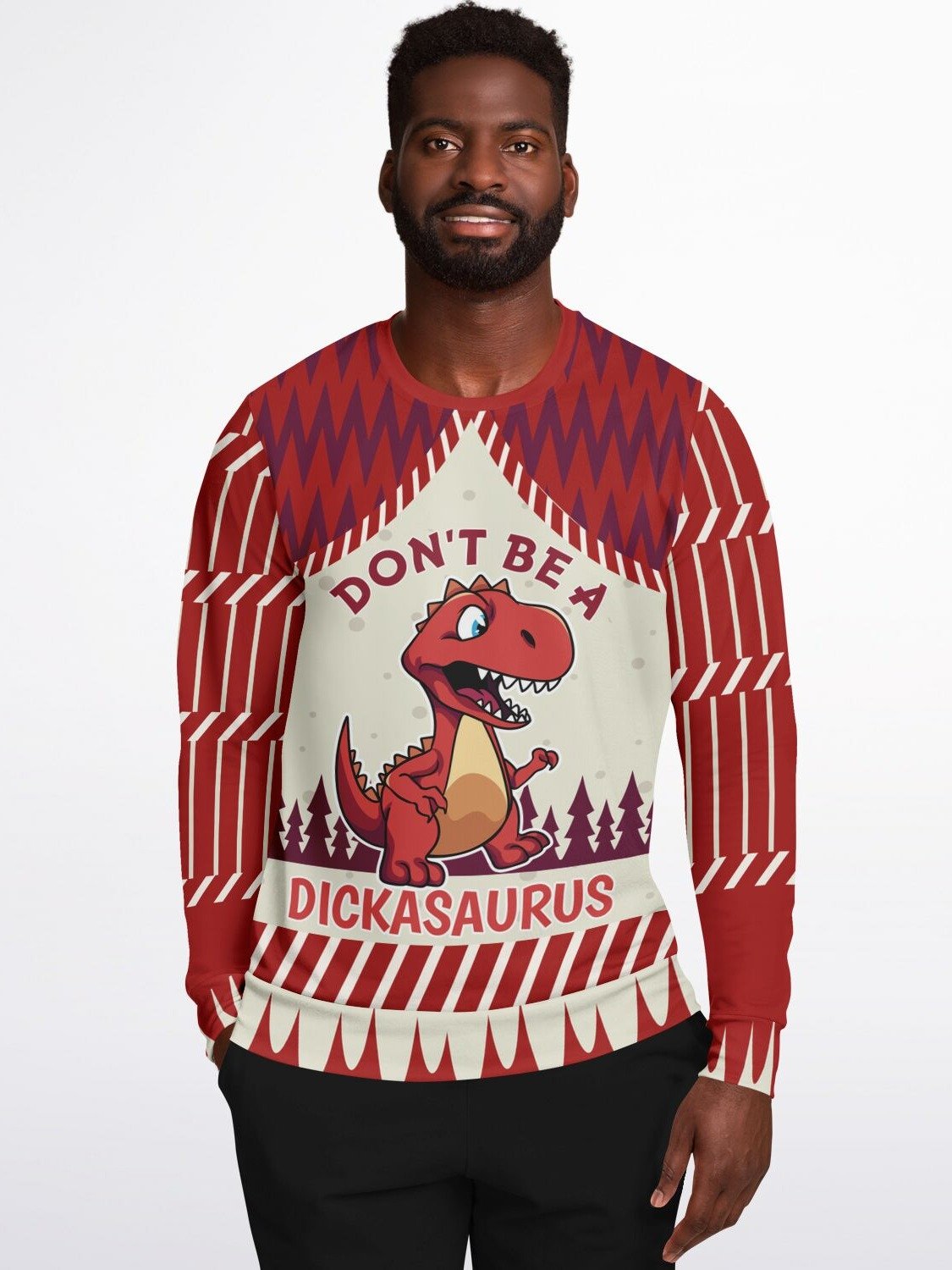 "Don't Be a D*ckasaurus" Dinosaur Christmas Sweatshirt | Funny T-Rex Holiday Sweater | Unisex Adult Humor Winter Outfit product image (1)