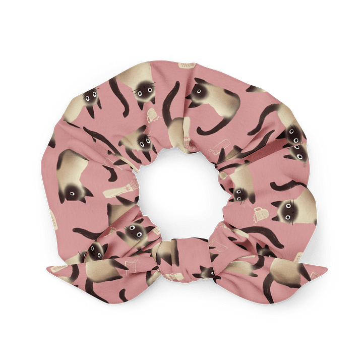 Siamese Cats Knocking Stuff Over Patterned Scrunchie, Pink product image (1)