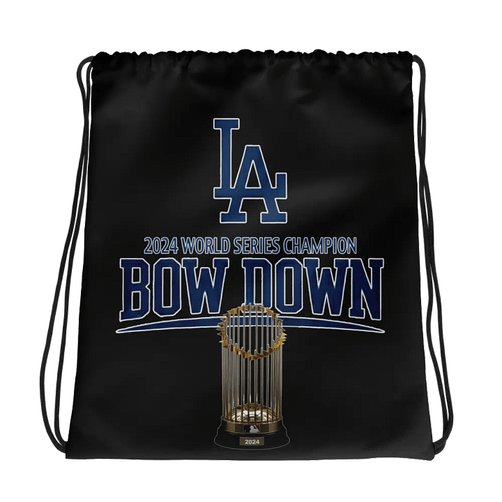 Copy of "Bow Down" LA Dodgers 2024 World Series Champion Black Drawstring Bag | MLB Home Locker product image (1)