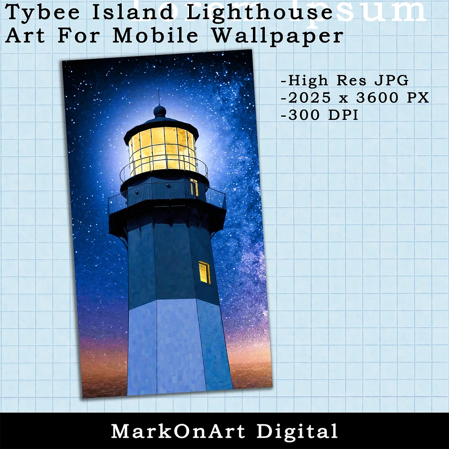 Tybee Island Lighthouse Art For Mobile Phone Wallpaper or Lock Screen | High Res for iPhone or Android Cellphones product image (2)