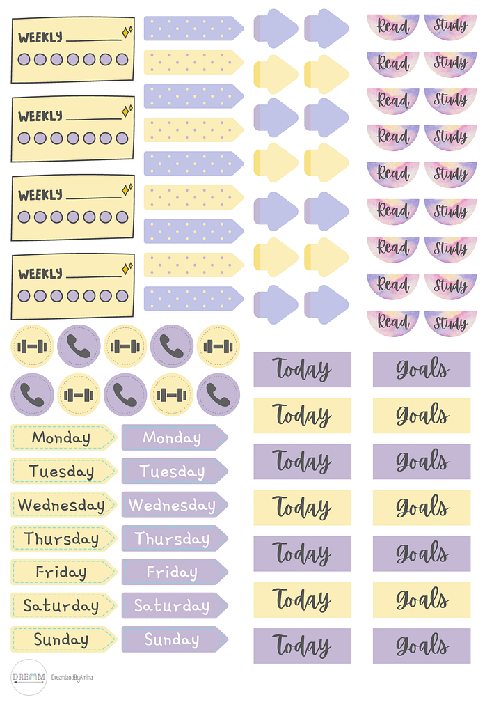 Pastel Printable Digital Purple & Yellow Theme Planner Stickers product image (1)