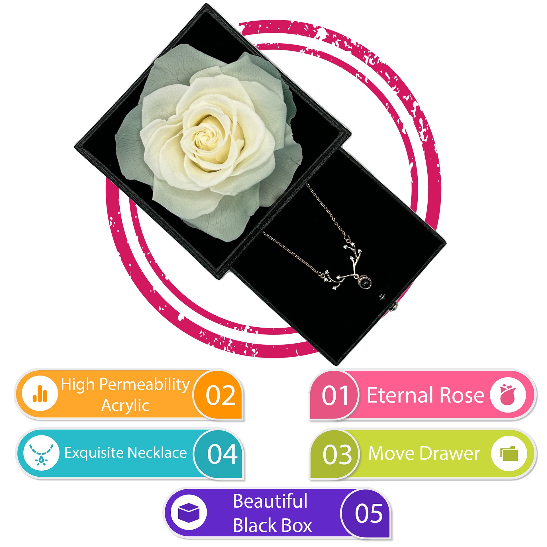 Eternal Rose Gift Box with "I Love You" Necklace (White) product image (4)