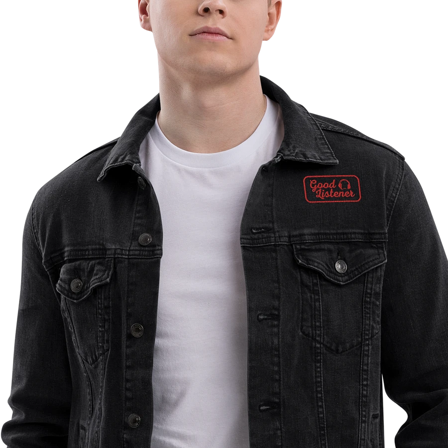 Good Listener Logo Embroidered Jean Jacket - Black and Red product image (21)