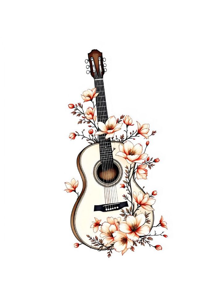 26 Floral Guitar Clipart Designs - Hand Drawn Red Flowers and Green Leaves for DIY Projects and Crafts product image (1)