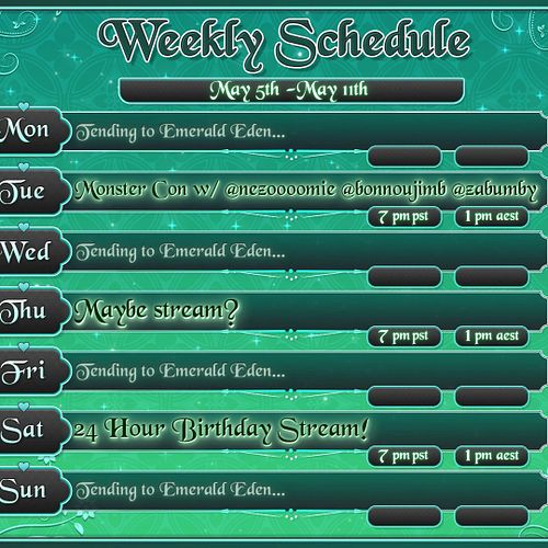 💐Emerald Eden Hours 5.5-5.11💐

🌸 Monster Con Collab w/ @/Nezoooomie @/bonnoujimb @/zabumby !
🎉 FRIDAY IS MY BIRTHDAY! I have ...