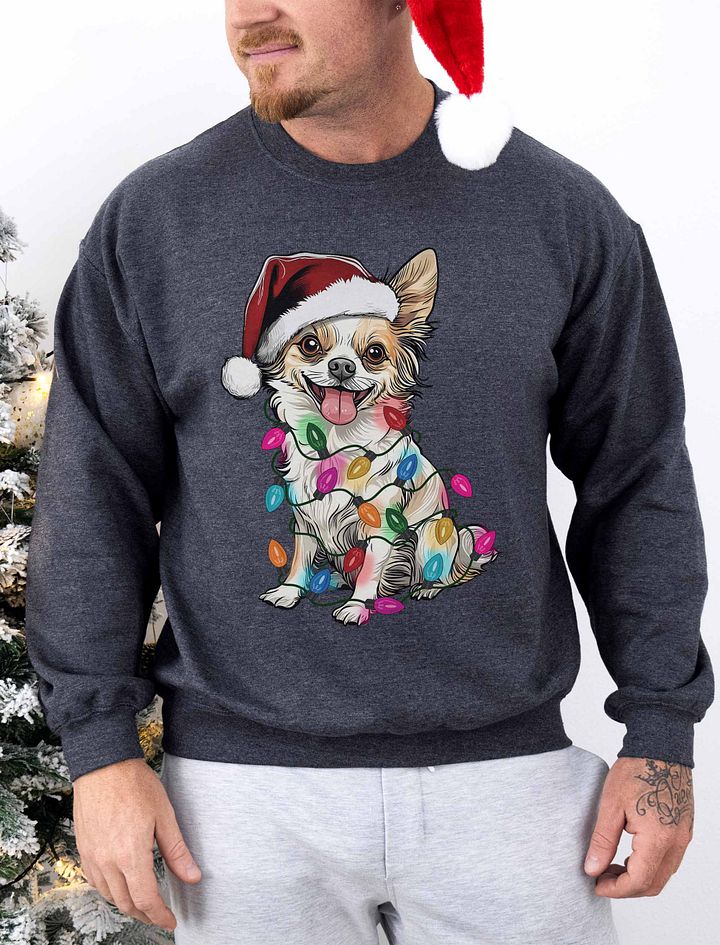 Funny Longhaired Chihuahua(Fawn and White) Christmas Sweatshirt product image (1)