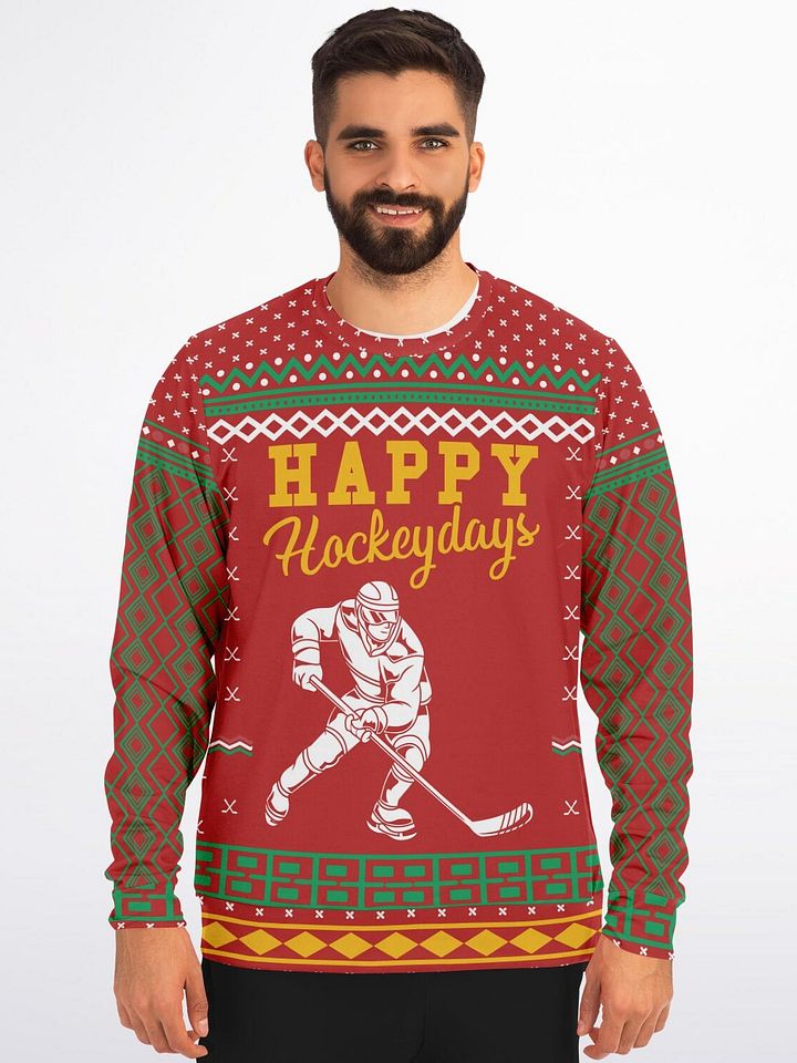 "Happy Hockeydays" Ugly Christmas Sweater | Funny Hockey Holiday Sweatshirt | Hockey Fan Winter Outfit product image (1)