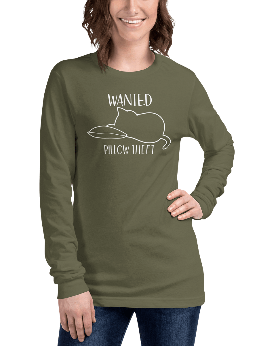 Wanted Unisex Long Sleeve Tee, Pillow Theft, White Print product image (3)