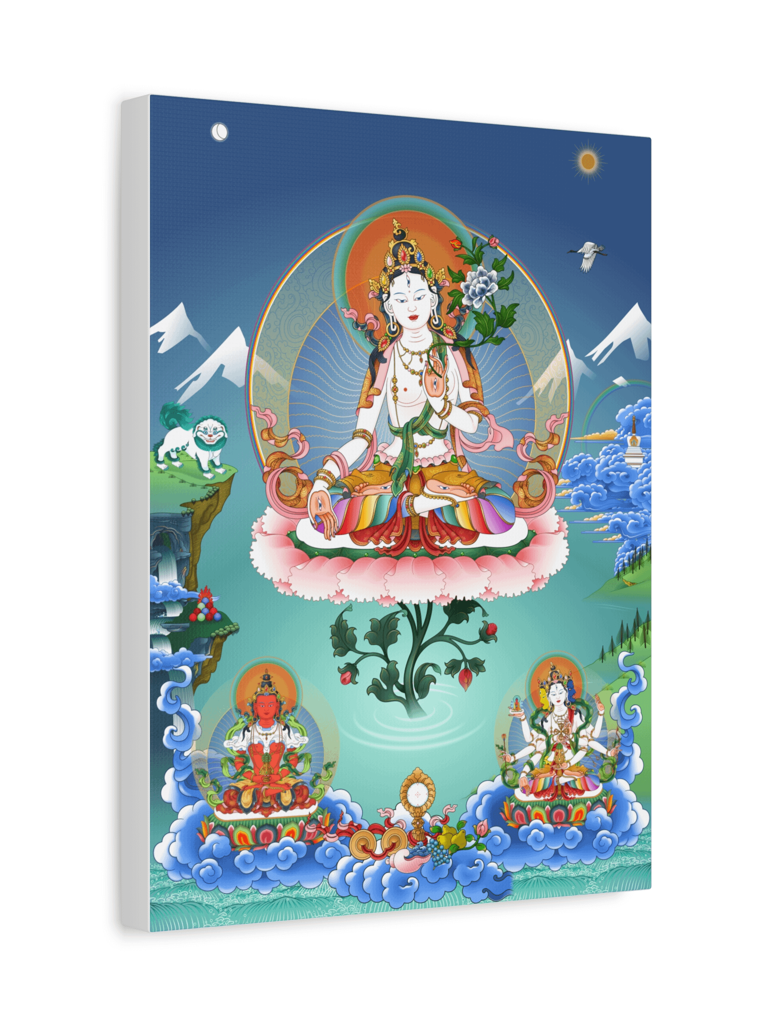White Tara with Amitayus and Namgyalma thangka canvas print product image (2)