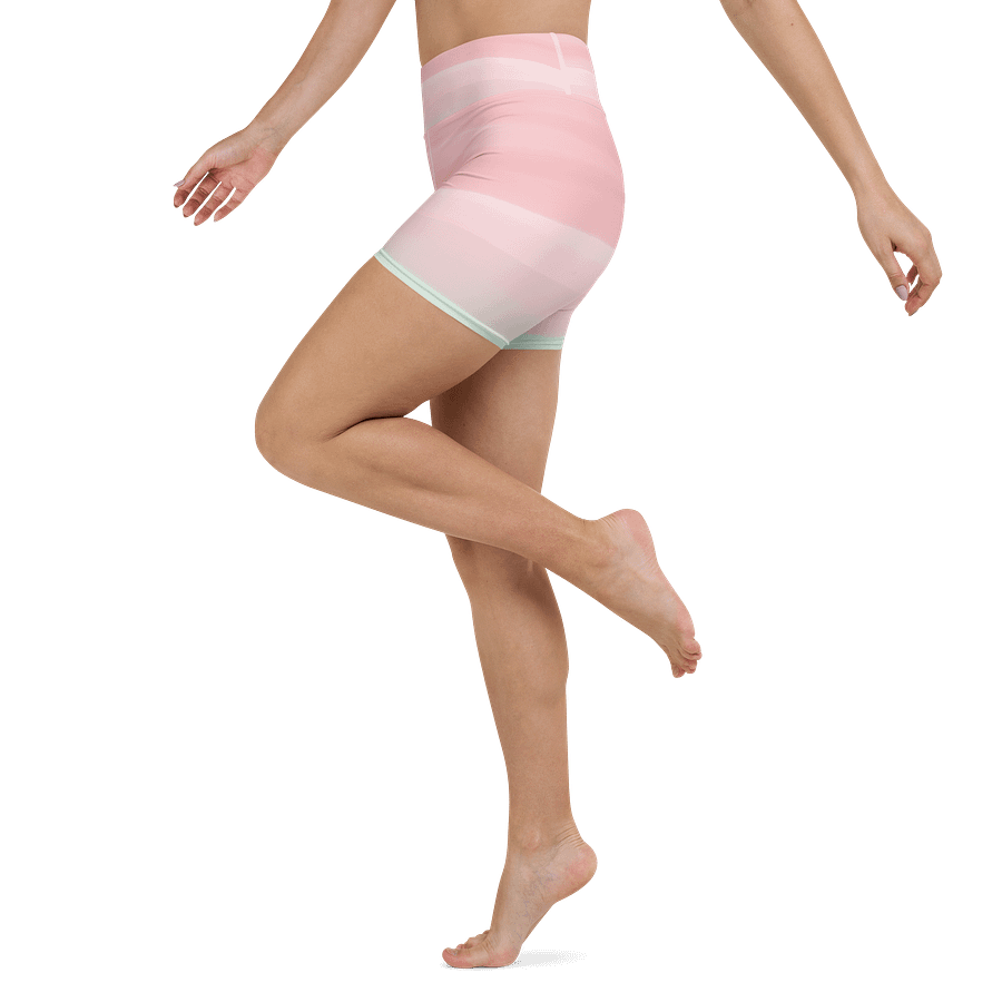All-Over Print Yoga Shorts | with Inside Pocket | BRN.2C.C.™ | Coastal-Inspired Activewear | Vibrant Pink Logo on Pink Horizon product image (4)