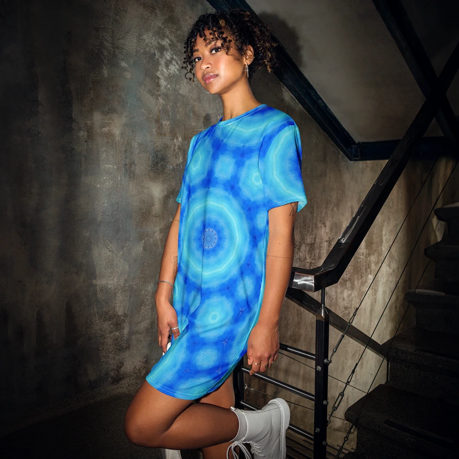 Abstract Circular Pattern in Blues Ladies T Shirt Dress product image (5)