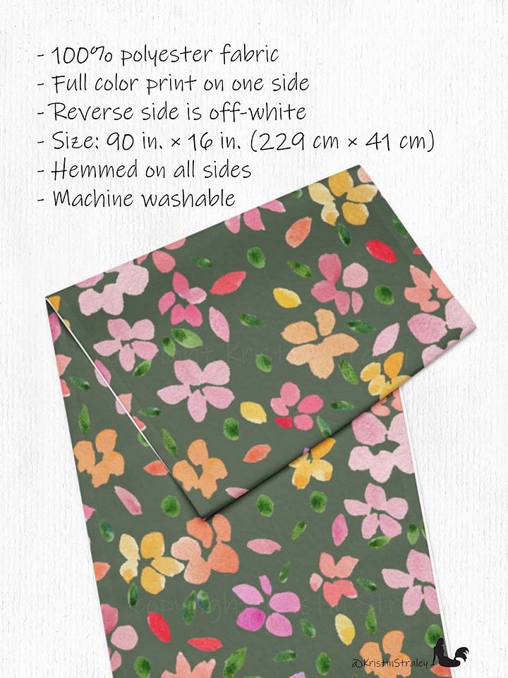 Spring Flowers on Olive Green Table Runner product image (2)