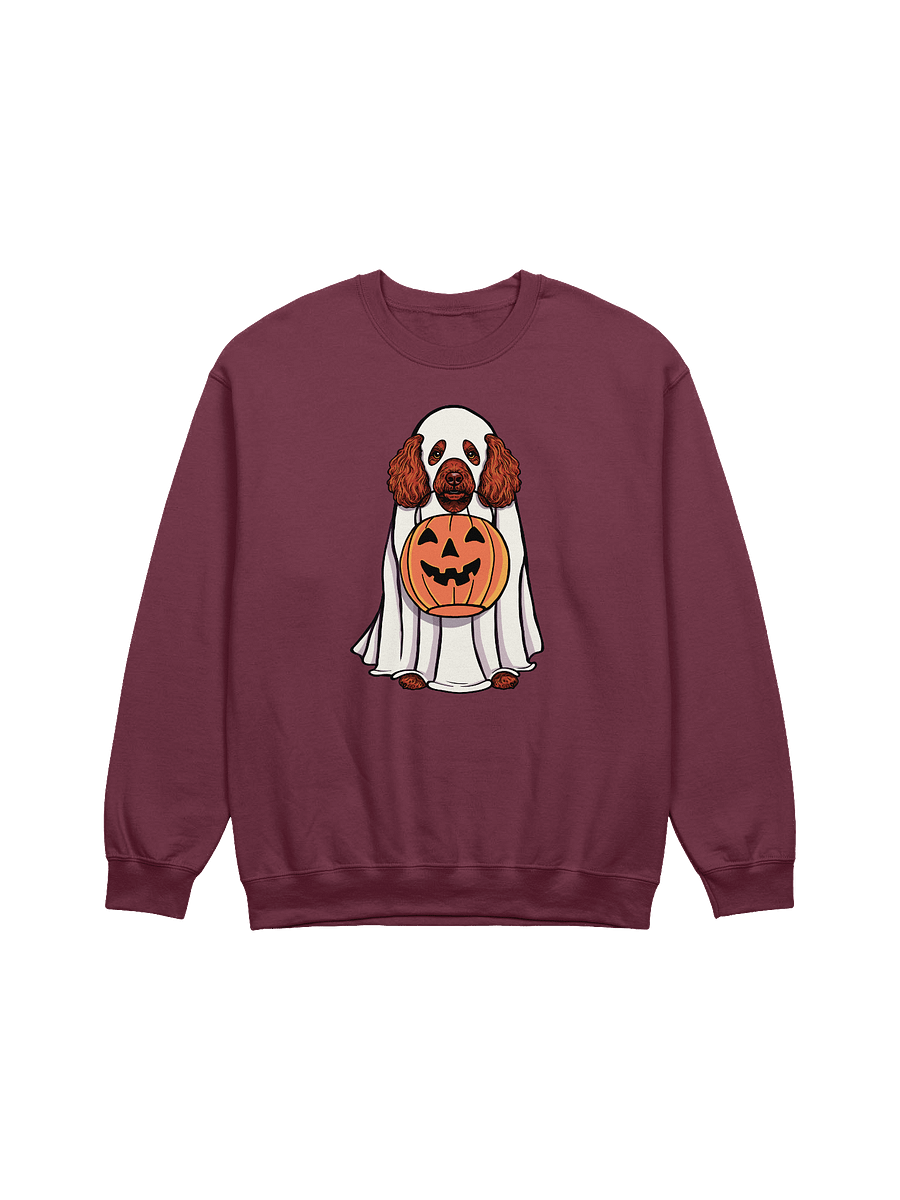 Funny Halloween Mini Poodle(Red) Sweatshirt | Funny Poodle Wearing a Ghost Costume and Holding a Pumpkin Basket product image (12)
