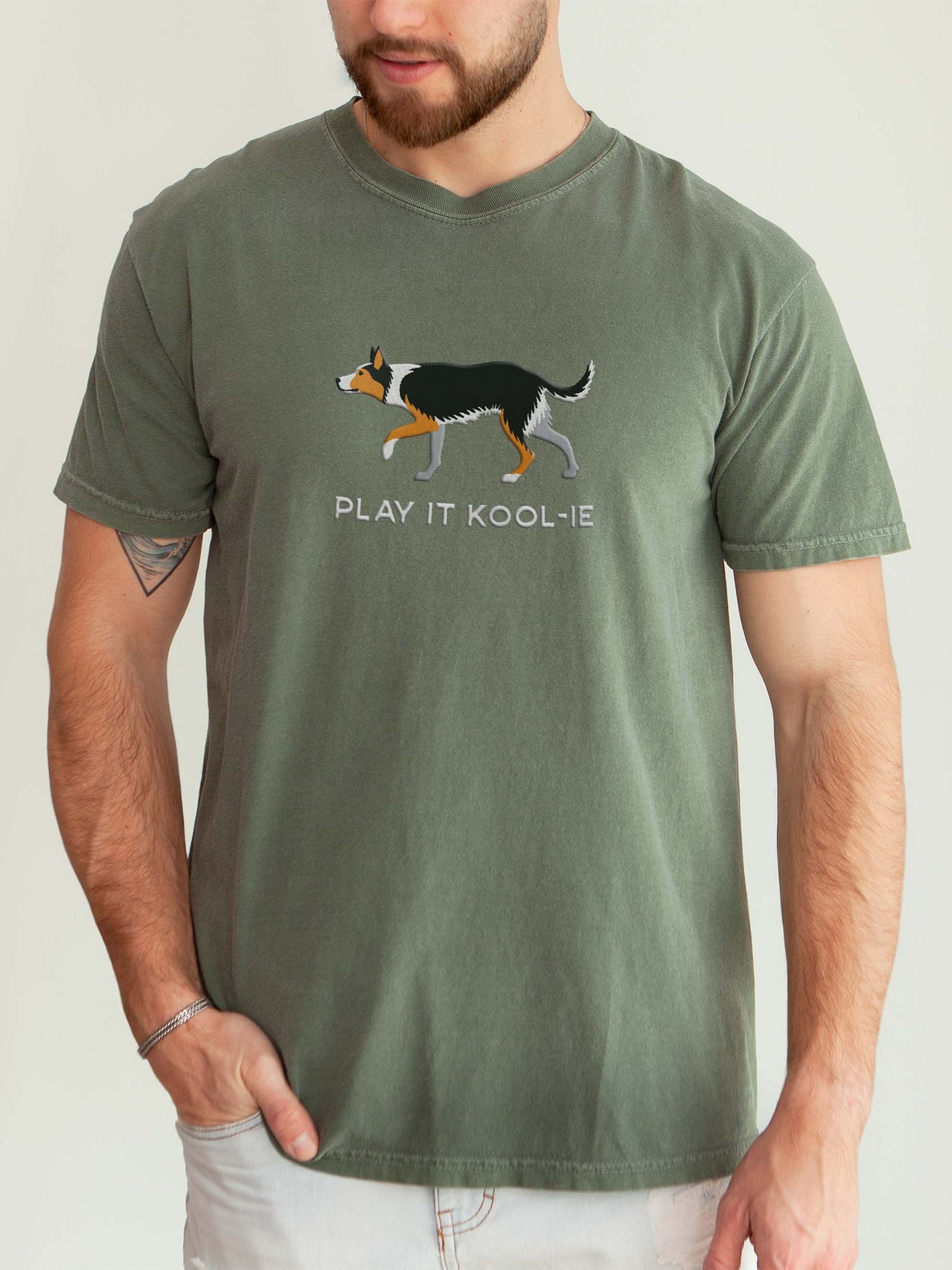 Play It Kool-ie T-Shirt(Embroidered) of an Australian Koolie(Tricolor) product image (2)