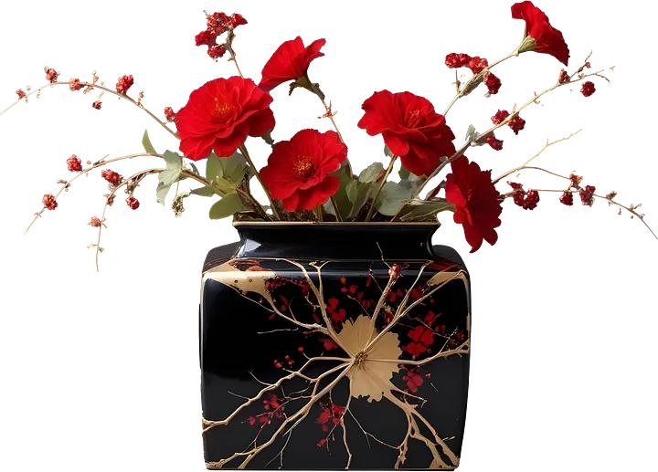 Kintsugi Elegance – Black and Red Vase PNG product image (1)