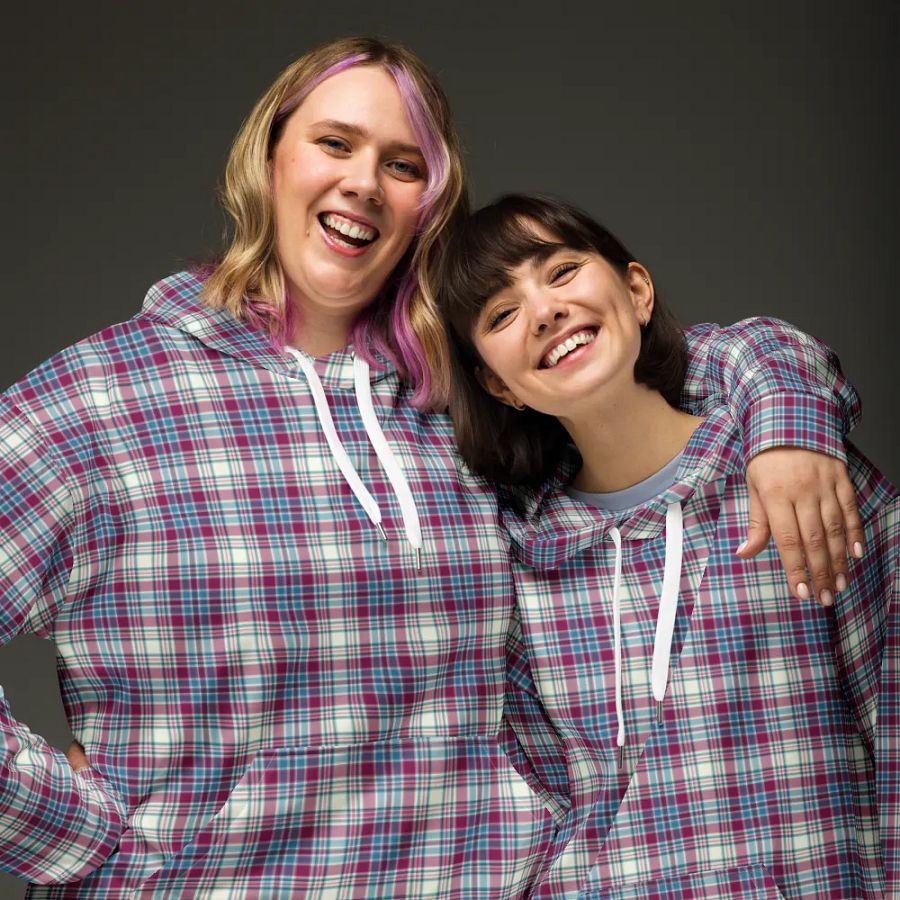 Turquoise and Magenta Plaid Hoodie product image (3)