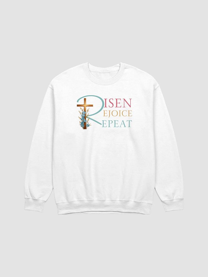 Risen Rejoice Repeat Christian Faith Gildan Sweater product image (2)